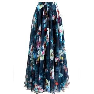 FLOWY FLORAL CHIFFON MAXI SKIRT